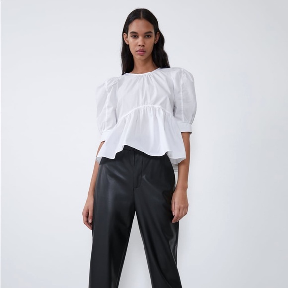 Nwt Zara Voluminous Poplin Top In White 